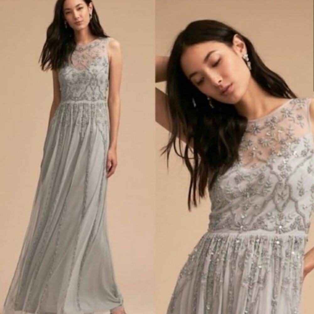 BHLDN Eliza Beaded Dress size blue gray sleeveless‎ - Picture 2 of 10